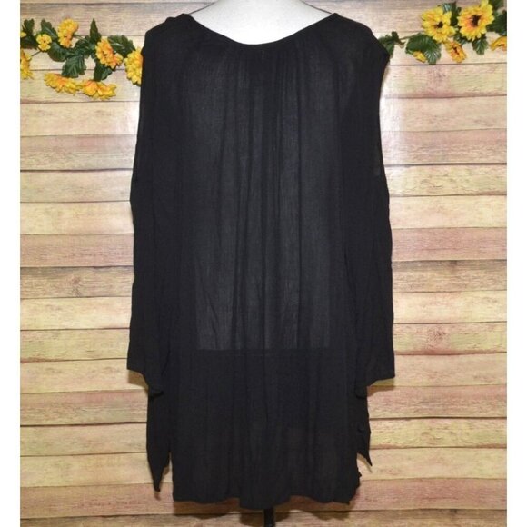 Catherines Black Tunic Top Plus Size 3X White Floral Print Open Shoulder Blouse - Picture 8 of 10